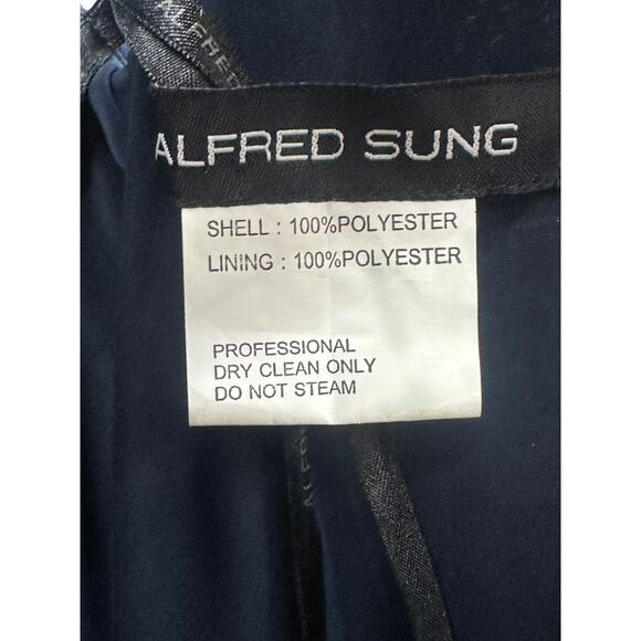 Alfred Sung D737 Jersey Bodice Mikado Trumpet Gown 10 Midnight Blue No Belt - Picture 5 of 6